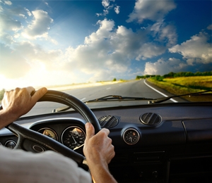 View of highway taken over the driver shoulder