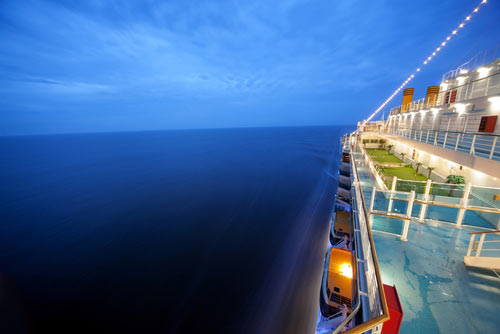Side deck of modern cruise ship